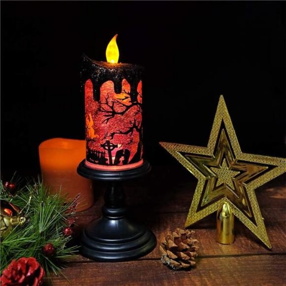 Eldnacele Halloween Snow Globe Candles Lighted Lamp, Battery Operated Spinning - Picture 6 of 7